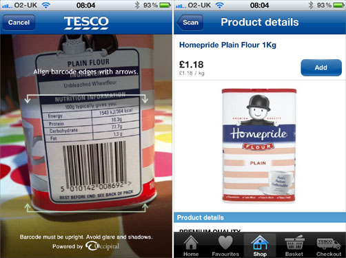 Two screengrabs of Tesco app for iPhone