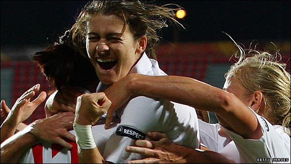 Karen Carney celebrates England's semi-final win over the Netherlands