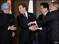 Líderes do Brasil, Rússia, China e Índia. 