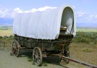 The Mormon settlers famously used covered wagons like this one