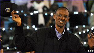 Rwanda's President Paul Kagame celebrates his recent election victory