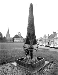 Fountain on the green, Shipton-u-Wychwood, 31.1.1974
