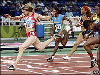 The end of a 100m (not 70 yard) Olympic race