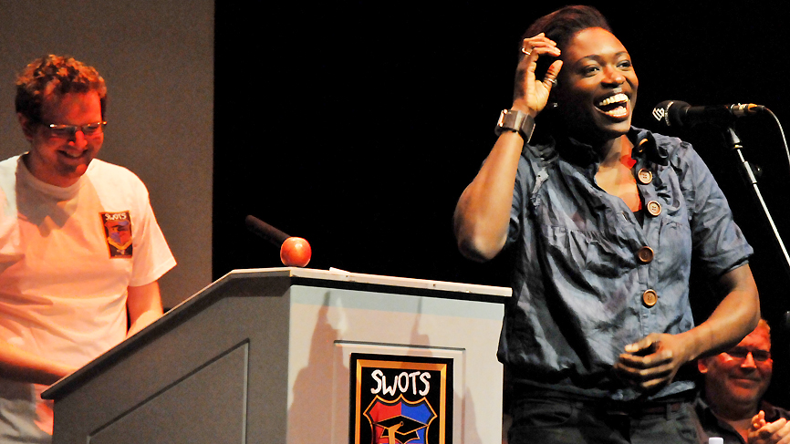 Andi Osho in her 'accents' round!