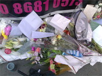 Shrine for Oliver Kingonzila outside E Bar in Croydon
