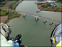Above the Orwell bridge, from the helicopter