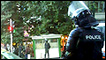 A riot policman supervising traffic in a street in Tehran on June 22, 2009