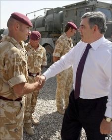 Gordon Brown meeting British troops in Afghanistan