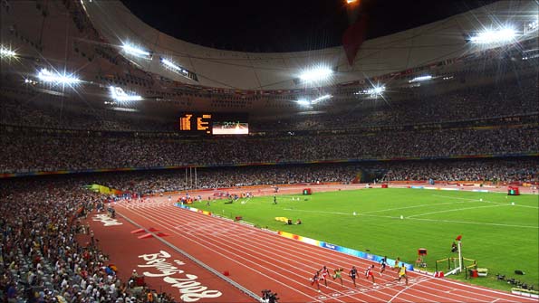 The scene at the Bird's Nest Stadium in Beijing for the 100m final