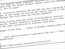 Spam e-mail about Michael Jackson