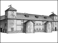 A sketch of the restored granary at Weston Park