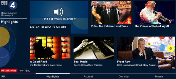 Screenshot of the Radio 4 Homepage