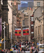 Crowds in the street in Edinburgh