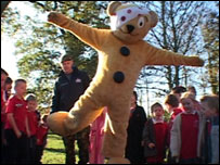 Pudsey shows off his balance at Holbrook Primary