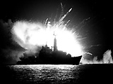 HMS Antelope (F170) a Type 21 frigate of the Royal Navy attacked in San Carlos Water on May 23, 1982.