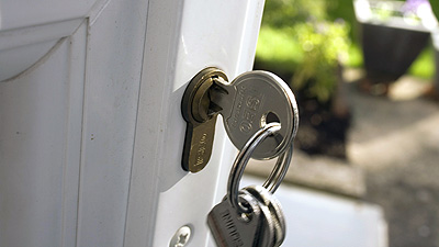 A set of keys in a lock.