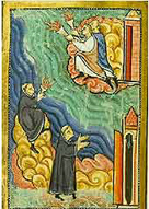 Image of Cuthbert's death at Lindisfarne