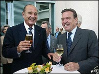 O presidente da França, Jacques Chirac, e o primeiro-ministro da Alemanha, Gerhard Schröder