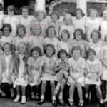Photograph of class at local school on Guernsey taken in 1938. Mrs Anne Misselke nee Alexandre is circled in pink - middle row.