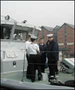 Daniel and James on board HMS Trumpeter