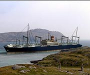 CGI showing the SS Politician stranded on the rocks