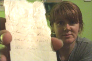 Karen Scott, with a letter from her grandfather to her grandmother