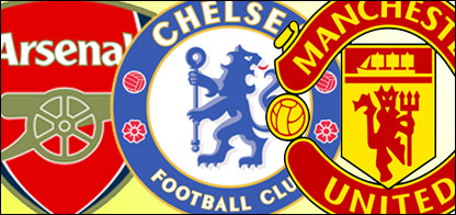 De izq. a der.: escudos del Arsenal, Chelsea y Manchester United