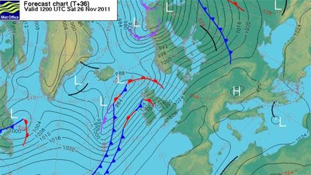 Met Office weather chart for Saturday, 26 November.