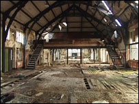 Dilapidated pier building