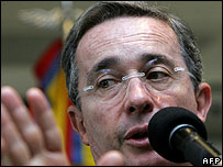 O presidente da Colômbia, Álvaro Uribe