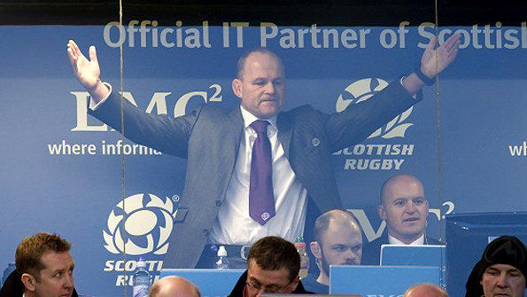 Scotland coach Andy Robinson looks on in despair from his vantage point in the Murrayfield stand. Photo: Getty.