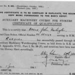John Darlington Bruce’s Auxiliary Machinery Course for Stokers Certificate of Qualification.