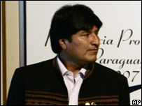 O presidente boliviano, Evo Morales, durante a cúpula do Mercosul, em Assunção