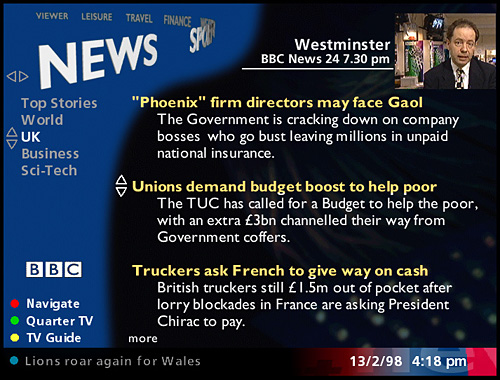 Proposed design for a News index page from 1998