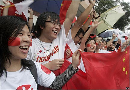Crowds at the Olympic torch relay in Hong Kong