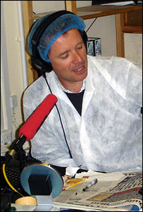 Nicky Campbell with the infamous hair net