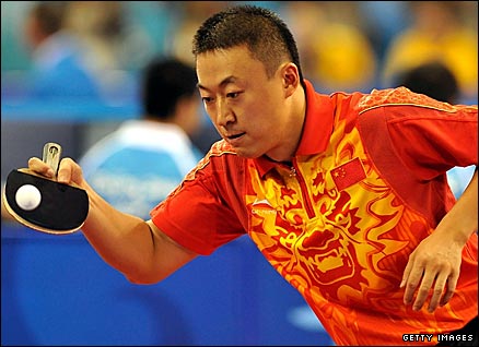 China's Ma Lin in action against Panagiotis Gionis of Greece