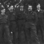 The gallant crew of Q for Queenie of No. 428 Squadron - Canadian 6 Group - stationed at Middleton St George. Left to right: Sgt Harry Pritchard, Sgt Stan Swartz, F/Sgt Wilf Gay, F/O Bill Cullen, Sgt Steve Yates, Sgt Pete Smith, Sgt 'Chuck' Woychuck.