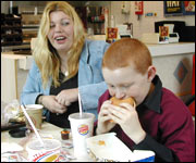 Sam enjoys his breakfast