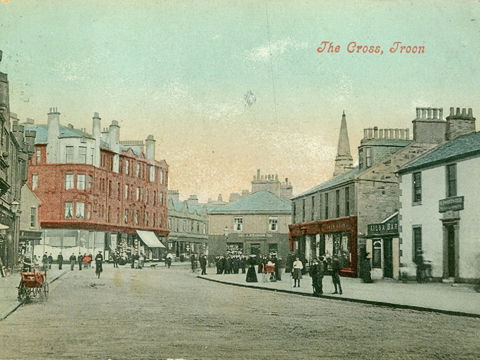Black and white view looking along Templehill to Troon Cross.