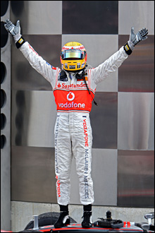 Lewis Hamilton celebrates another victory in his inaugural F1 season