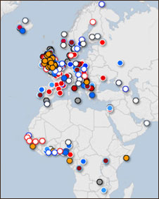 Screengrab of Premier League birthplaces map