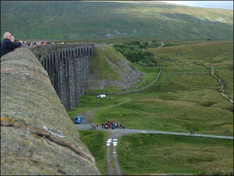 View along the edge of the Ribblehead viaduct 