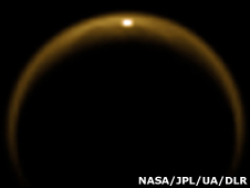 Sunlight glints off Kraken sea on Titan