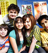 L-R: Max (Sebastian Applewhite), Toby (back, Harry Culverhouse), Sam (Klariza Clayton), Dani (Dani Harmer) and Ben (James Gandhi)