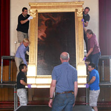 Removing one of Williams' pieces from Maesteg Town Hall