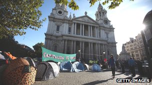 Protesters outside St Paul's Cathedral