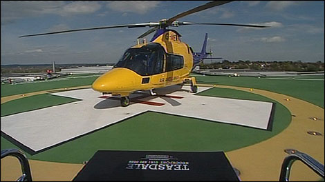 The air ambulance on the Royal Derby's helipad
