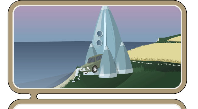 Ham loading a Hillman Imp into his well packed, bulging spaceship