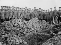 Soldiers at burial site